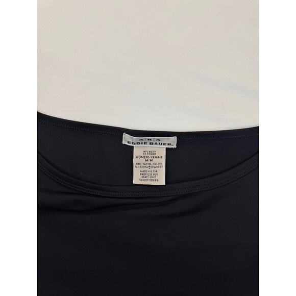 VTG AKA Eddie Bauer Black A-Line Dress Women's Medium Stretch Midi Workwear - Picture 3 of 14